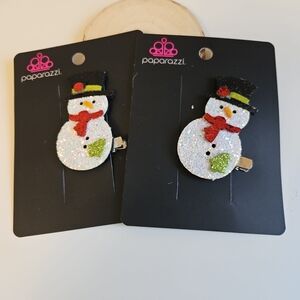 Paparazzi Festive Snowman Hair Clips - Red, Green, Black, White LOT OF 2